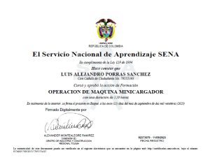 Certificdo Operación de Maquina Minicargador