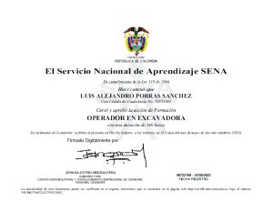 Certificado Operador en Excavadora