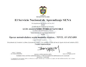 Certificado Operar motoniveladora según manuales técnicos - Avanzado